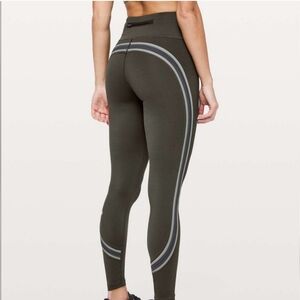 Lululemon Run Crew Tight 28" High-Rise Nulux Dark Olive/Obsidian/Grey Sage